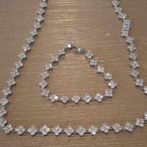 Silver-Tone Cubic Zirconia Tennis Necklace and Bracelet Set - Silver